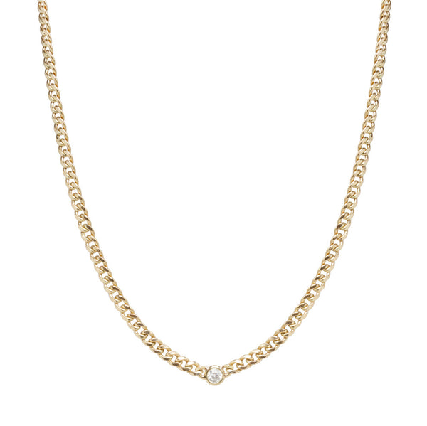 Small Curb Chain Necklace With Single Floating Diamond - 1