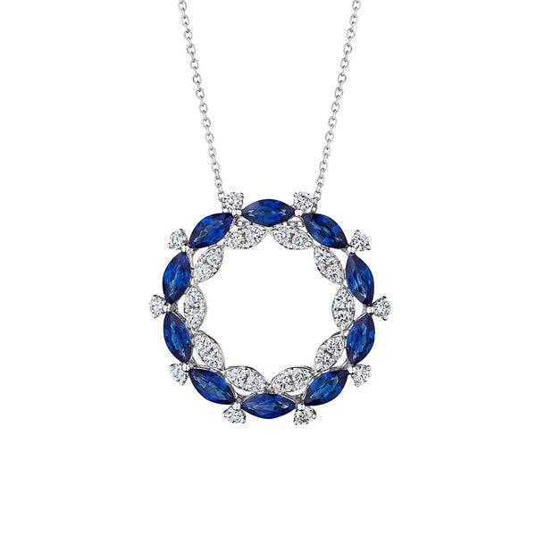 Open Circle Diamond And Blue Sapphire Necklace - 1