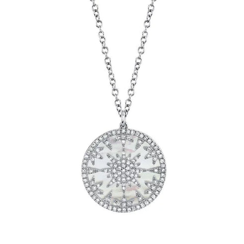 Halo Circle 0.85in Diamond And Mother Of Pearl Pendant - 1