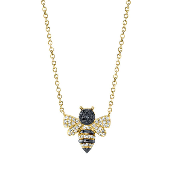 Black and White Diamond Bee Pendant - 1