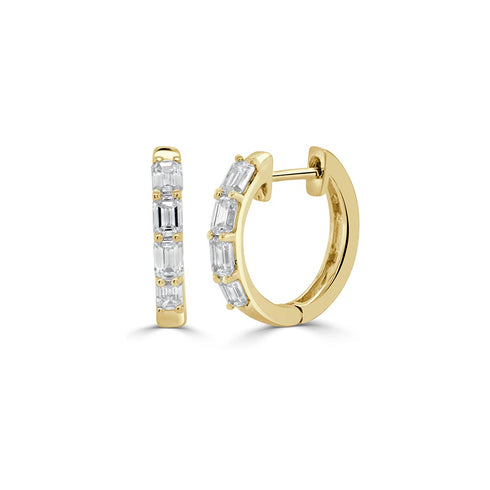Huggies With 8 Emerald-Cut Diamond Earrings - 1