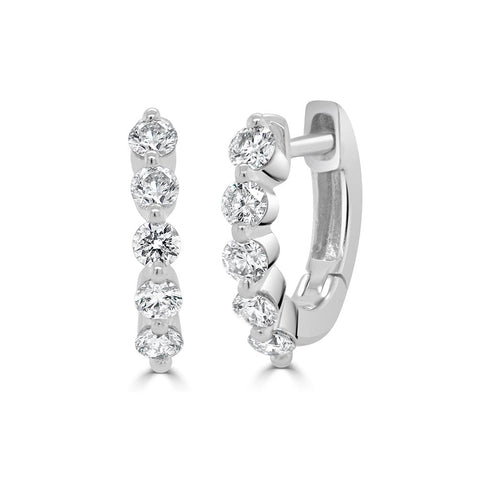 Diamond Shared-Prong Huggie Earrings - 1
