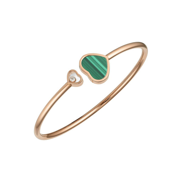 Happy Hearts Open Heart Diamond And Green Malachite Bangle - 1