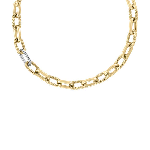 Designer Gold Alternating Diamond Paperclip Necklace - 1