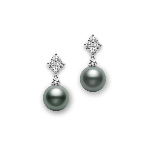 Classic Elegance Black South Sea Cultured Pearl And Diamond Earrings - 1
