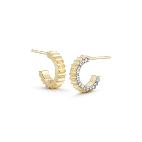 Clive Gold And Diamond Fluted Huggie Earrings - 1