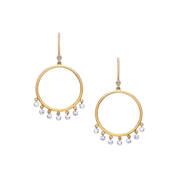Cien Rose Cut Diamond Circle Drop Earrings - 1