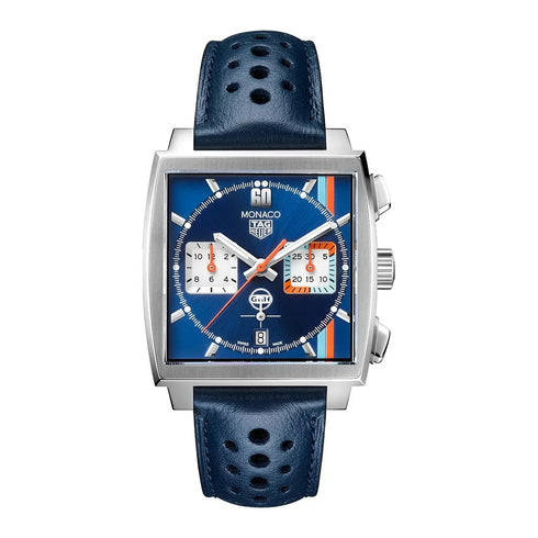 Monaco 39mm Blue Dial on Calf Skin Watch - 1