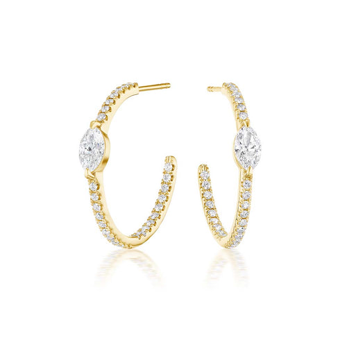 Hoop Marquise Cut Diamond Earrings - 1