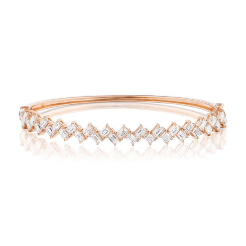 Zig-Zag Emerald Cut Diamond Bangle - 1