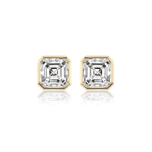 Bezel Stud Asscher Cut Diamond Earrings - 1