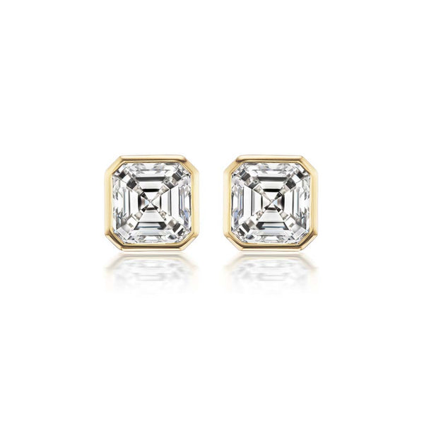 Bezel Stud Asscher Cut Diamond Earrings - 1