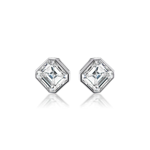 Bezeled Ascher Diamond Studs Earrings - 1