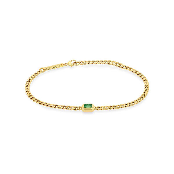 Small Curb Chain Emerald Bezel Bracelet - 1