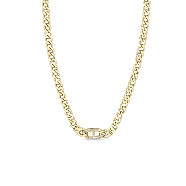 Pave Diamond Mariner Link Medium Curb Necklace - 1
