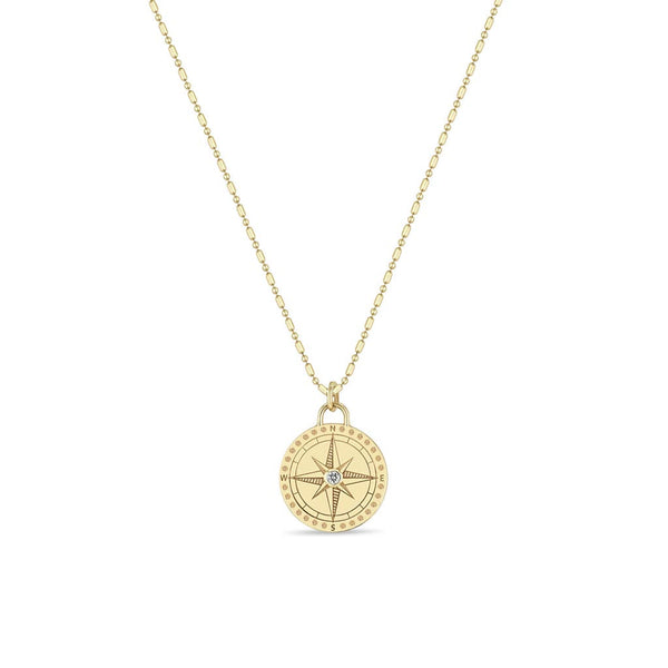 Small Compass Medallion Tube Bar Chain Necklace - 1