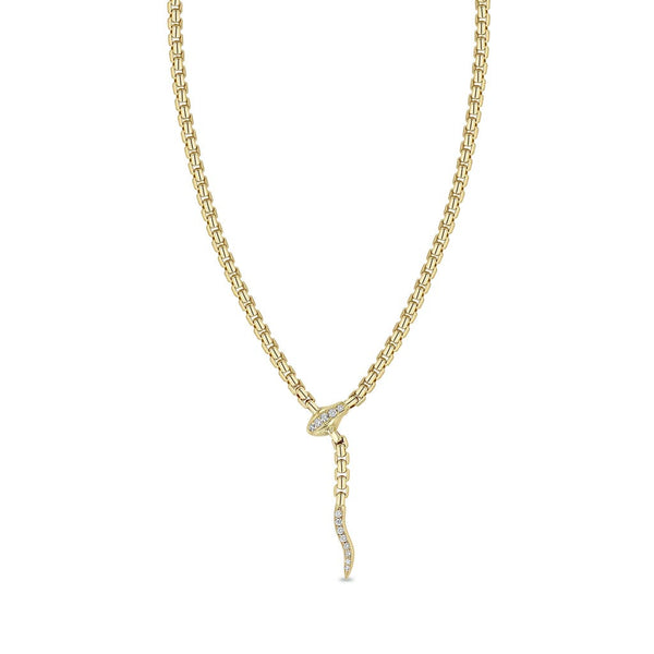 Gold Pave Diamond Serpent Box Chain Necklace - 1