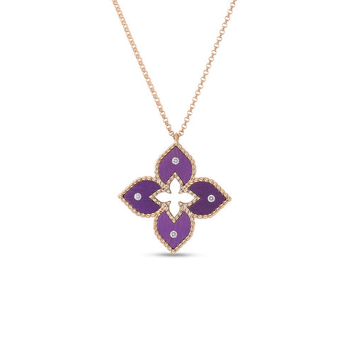 Venetian Princess Small Purple Titanium And Diamond Flower Necklace - 1