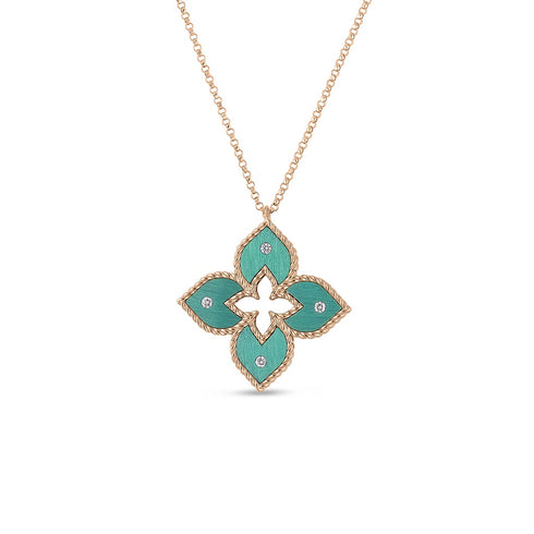 Venetian Princess Small Green Titanium And Diamond Flower Necklace - 1