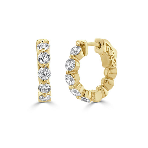 Shared Prong Huggie 15mm Diamond Earrings - 1