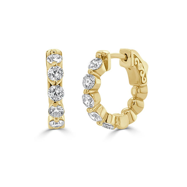 Shared Prong Huggie 15mm Diamond Earrings - 1