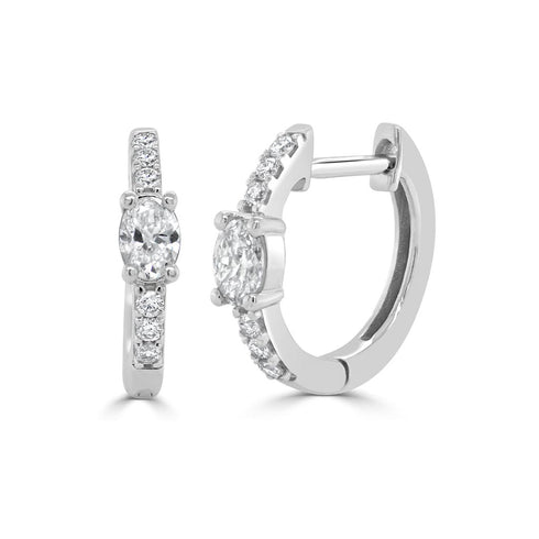Oval & Round Diamond Huggie Earrings - 1