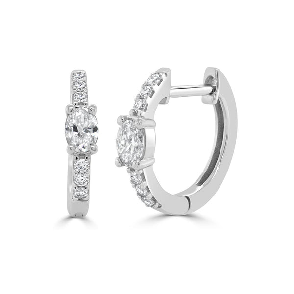 Oval & Round Diamond Huggie Earrings - 1