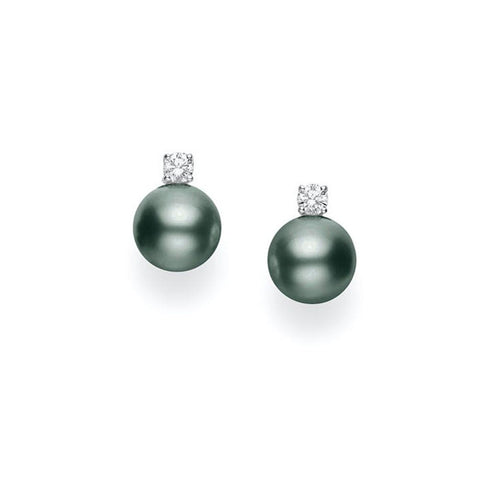 Black South Sea Cultured Pearl Studs with Diamonds Earrings - 1