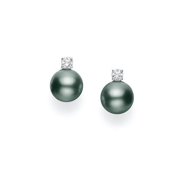 Black South Sea Cultured Pearl Studs with Diamonds Earrings - 1