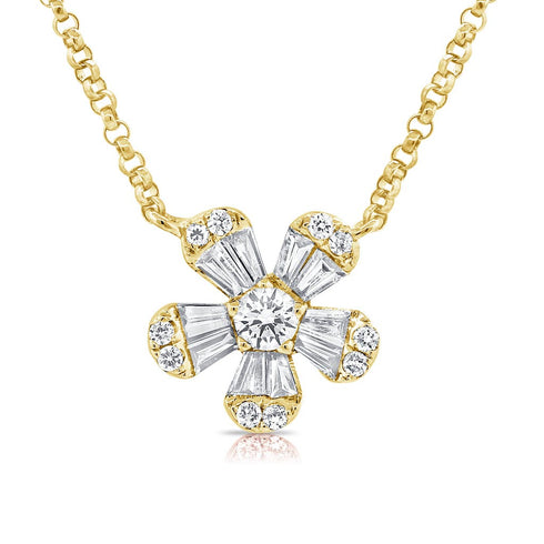 Diamond Baguette Flower Necklace - 1