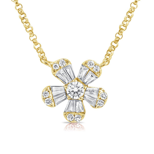 Diamond Baguette Flower Necklace - 1