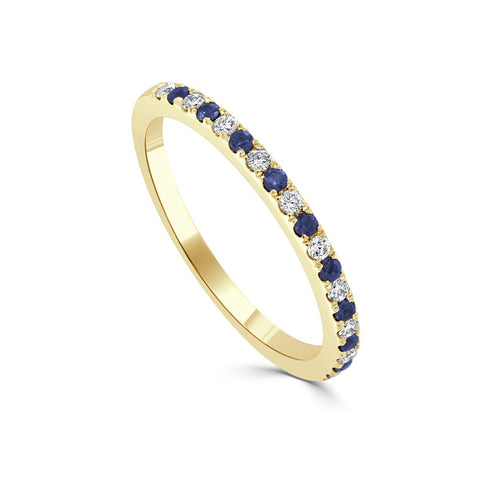 Diamond & Blue Sapphire Alternating Band Ring - 1