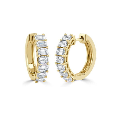 Huggies With 14 Emerald-Cut Diamond Earrings - 1