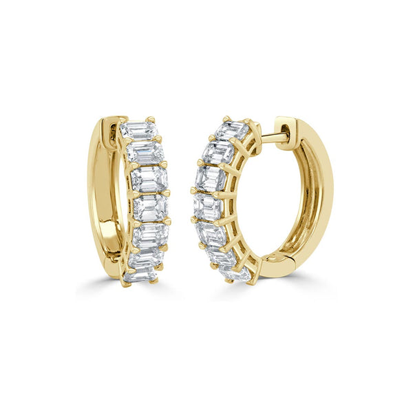 Huggies With 14 Emerald-Cut Diamond Earrings - 1
