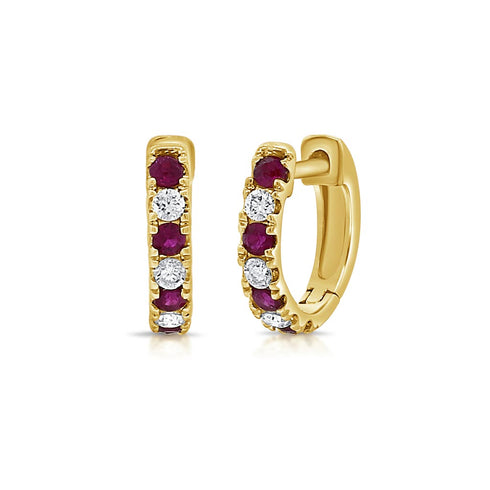 Alternating Ruby & Diamond Huggie Earrings - 1