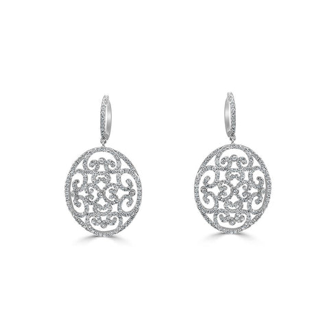 Filagree Pave Drop Diamond Earrings - 1