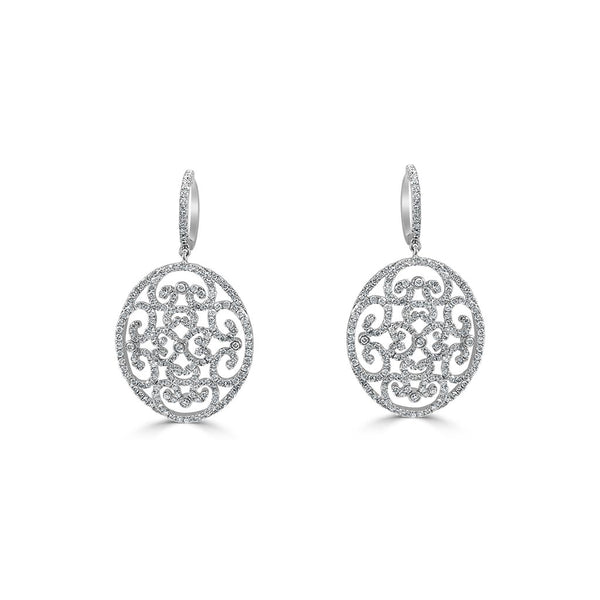 Filagree Pave Drop Diamond Earrings - 1