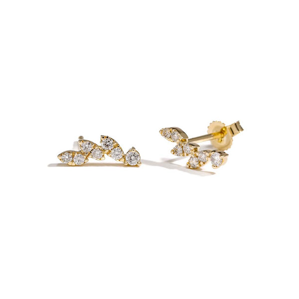 Cluster Leaves Stud Diamond Earrings - 1