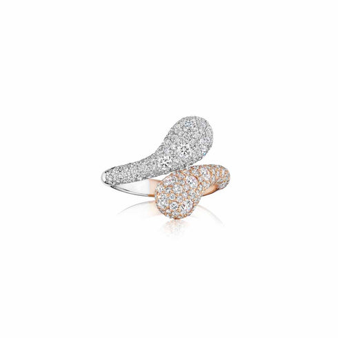 White And Rose Gold Bypass Ring With 2.00ctw Pave Diamonds Fashion Ring - 1
