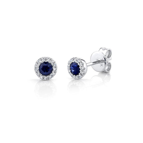 Halo Round Stud Diamond And Blue Sapphire Earrings - 1
