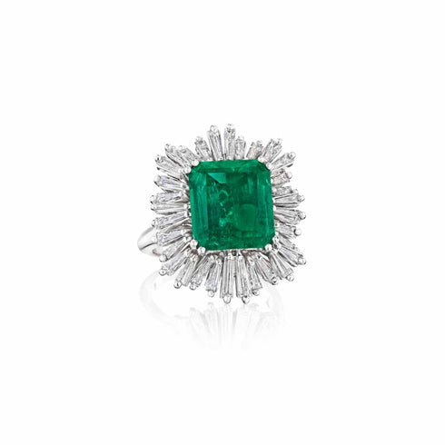Platinum Emerald And Baguette Diamond Cocktail Ring Fashion Ring - 1