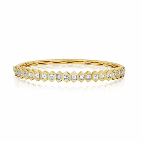 Yellow Gold Geometric Bracelet With 3.05ctw Bezel Set Asscher Diamonds Bangle - 1