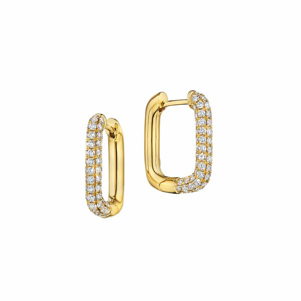 Yellow Gold Square Huggies With 1.54ctw Pave Diamonds Earrings - 1