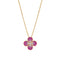 Rose Gold Necklace With Clover Shaped Pink Sapphire And Diamond Pendant - 1