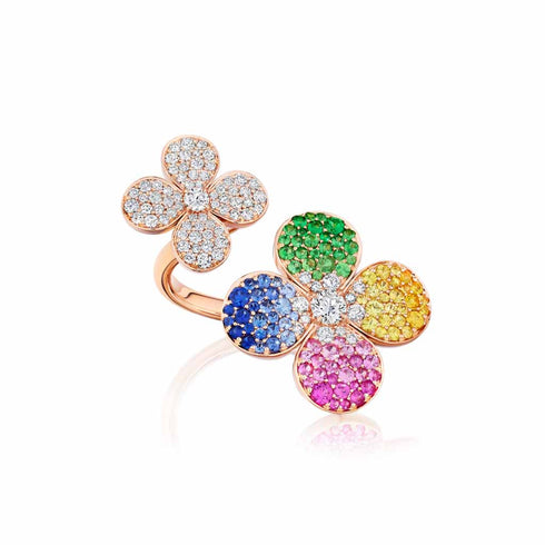 Rose Gold Sapphire And Diamond Flower Ring Fashion Ring - 1