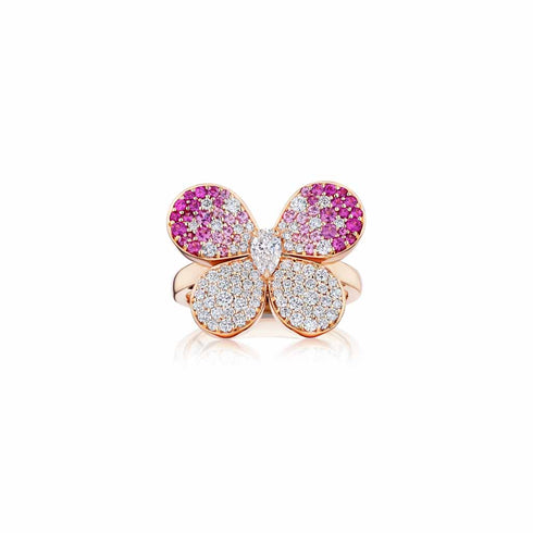 Rose Gold Pink Sapphire And Diamond Butterfly Ring Fashion Ring - 1