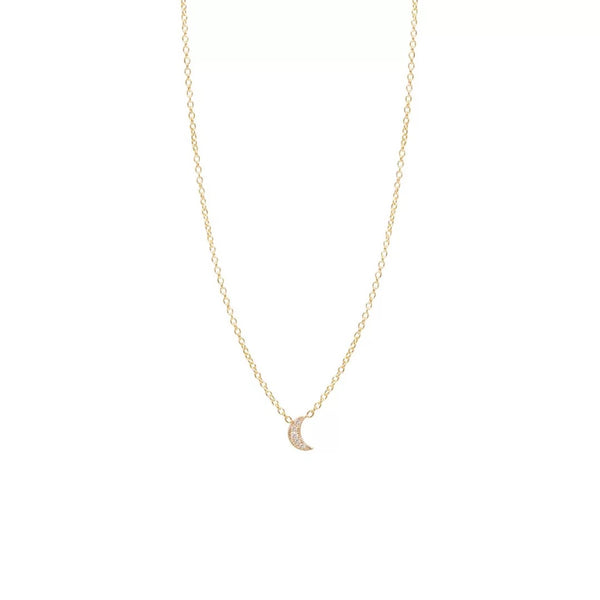 Itty Bitty Pave Diamond Crescent Moon Necklace - 1