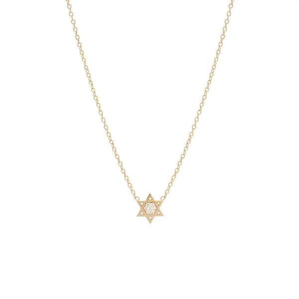 Midi Bitty Pave Diamond Star of David Necklace - 1
