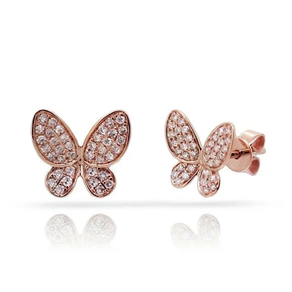 Butterfly Diamond Pave Gold Studs - 1