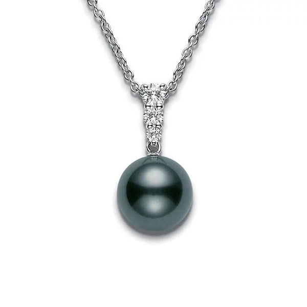 Morning Dew Diamond And Black South Sea Pearl Pendant - 1